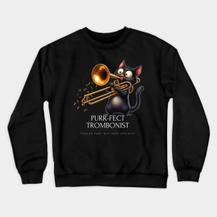 Funny Cat Playing Trombone Brass Musician Crewneck Sweatshirt